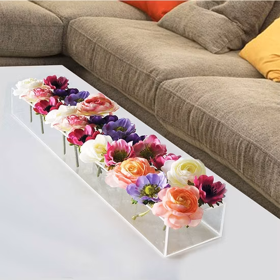 Wholesale Rectangle Eternal Preserved Flowers Clear Acrylic Rose Flower Display Box with Hole and Lid