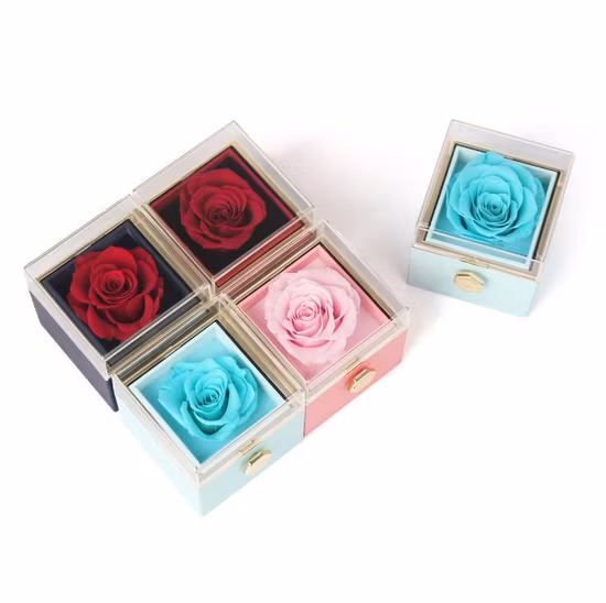 Eternal Life Flower Gift Box Valentine′ S Day Surprise Jewelry Box Ring Pendant Necklace Packing Box, Spot Goods Four Colors Acrylic Cover Flower Box