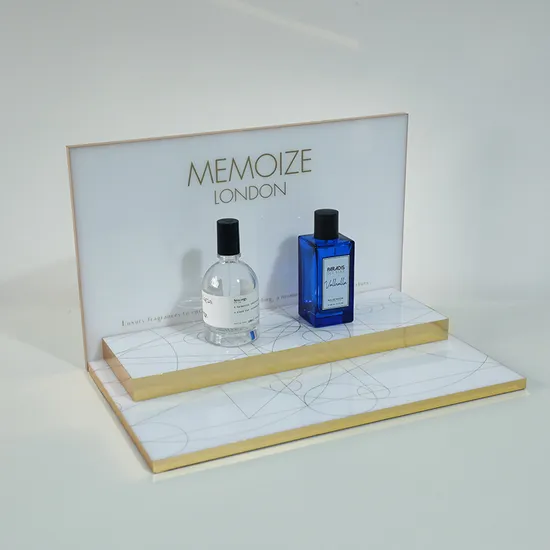 Custom Luxury Acrylic Desktop Cosmetic Holder Display Rack Bottle Perfume Display Stand with LED Board 