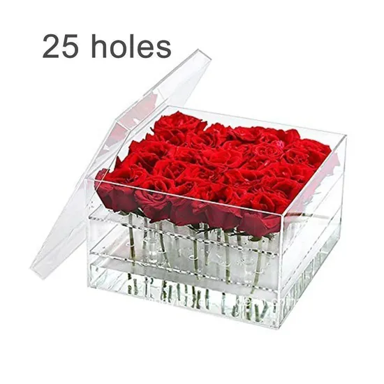 Customized Clear Acrylic Luxury Rose Flower Gift Box with Lid 