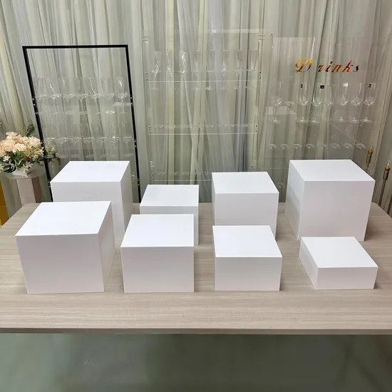 White Square Wedding Acrylic Stands White Pedestal Pillar Decoration Dessert Display Stand Buffet Display Event Food Riser Cake Stand Wedding Acrylic Food Riser 