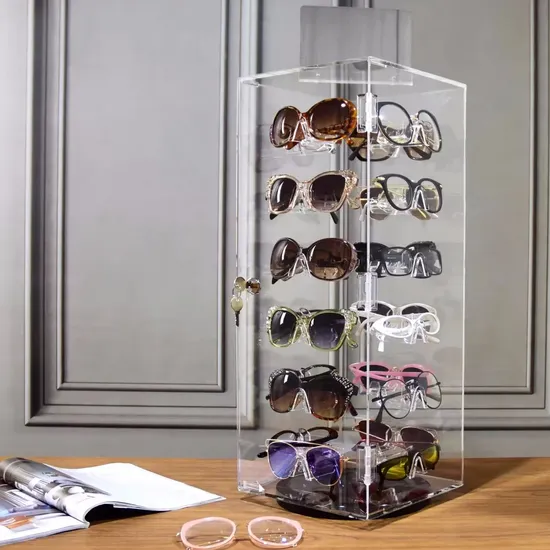 Custom Acrylic Glasses Display Stand Levitating Rotating Eyewear with LED Light 