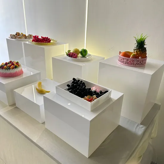 Wedding Decoration 6 PCS Set Candy Cake Holder Stand Boxes Cubic Jewelry Organizer Acrylic Dessert Table Set Buffet Cake Snack Display Stand White Acrylic Riser 